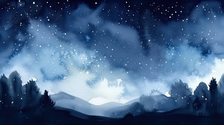 Starry Night Sky Watercolor Background for Invitations and Posters. Generative AIの素材