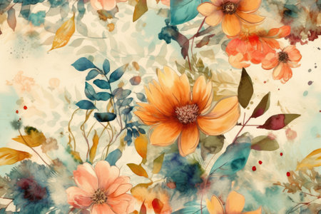 Vintage Watercolor Flowers on Aged Paper Background for Invitations and Scrapbooking. Generative AIの素材