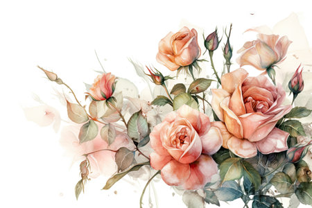 Blush Pink Roses Corner Border Illustration on White Background for Invitations and Scrapbooking. Generative AIの素材