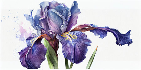Iris in Blue and Purple Watercolor for Art Prints and Cards. Generative AIの素材