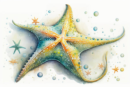 Starfish Watercolor Illustration for Invitations and Posters. Generative AIの素材