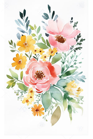 Simple Watercolor Mother's Day Greeting Card on White Background. Generative AIの素材