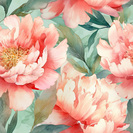 Watercolor Peony Blossom for Invitations and Scrapbooking. Generative AIの素材
