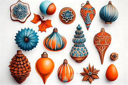 Rustic Wooden Ornaments in Watercolor Sketch. Perfect for Invitations and Scrapbooking. Generative AIの素材