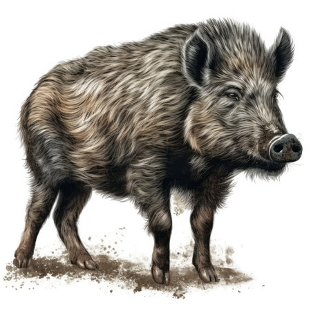 Wild Boar in Full Body on White Background for Posters and Web. Generative AIの素材