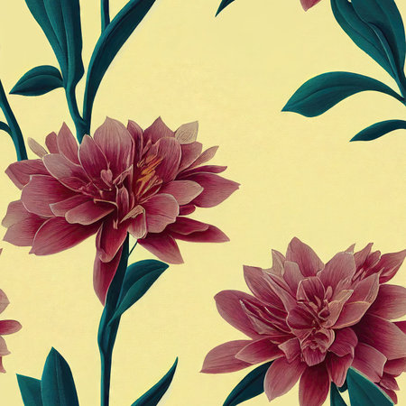 Dusty Rose and Light Green Floral Pattern with Yellow Flowers for Invitations and Scrapbooking. Generative AIの素材