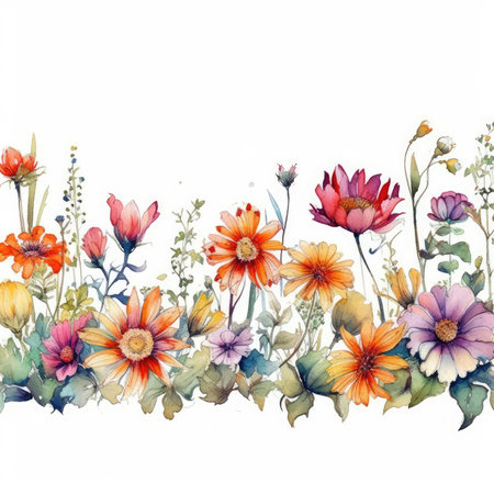 Delicate Watercolor Flower Border on White Background for Invitations. Generative AIの素材