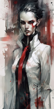 Reimagining the Beauty of a Strong Femme Vampire in an Abstract Atmosphere. Perfect for Posters and Web Design. Generative AIの素材