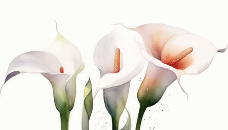 Elegant Calla Lily Cluster on White Background for Modern Designs. Generative AIの素材