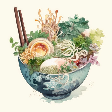 Delicious Taiwanese Ramen Collage with Floating Spoon for Food Bloggers. Generative AIの素材