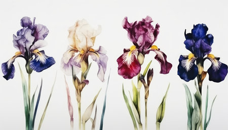 Modern Style Watercolor Collection in Royal Purple on White Background for Invitations and Posters. Generative AIの素材