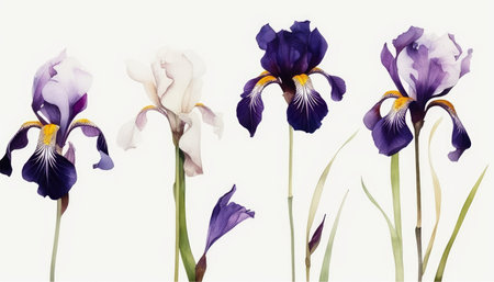 Modern Style Collection of Isolated Watercolor in Royal Purple on White Background for Invitations and Posters. Generative AIの素材