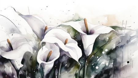 Elegant Calla Lily Cluster on White Background for Wedding Invitations. Generative AIの素材