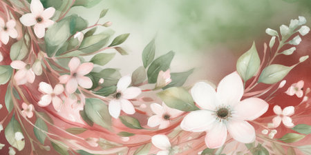 Delicate Watercolor Floral Wreath for Wedding Invitations. Generative AIの素材