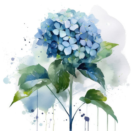 Cool Blue Hydrangea Cluster on White Background for Invitations and Posters. Generative AIの素材