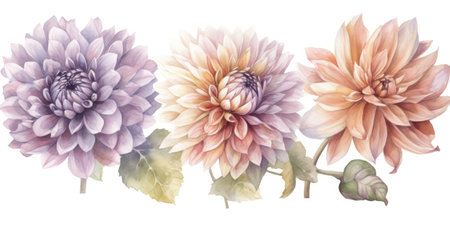 Exquisite Watercolor Dahlias for Wedding Stationery in Peppermint Colors. Generative AIの素材