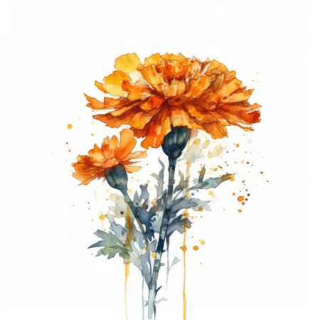 Golden Marigold Bundle on White Background for Modern Designs. Generative AIの素材