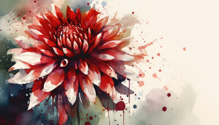 Intense Red Dahlia Bundle on White Background in Modern Watercolor Style for Invitations and Posters. Generative AIの素材