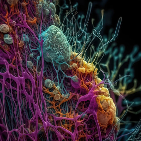 Vivid Golgi Apparatus in a Cell: A High-Resolution Electron Microscope View for Medical Research. Generative AIの素材