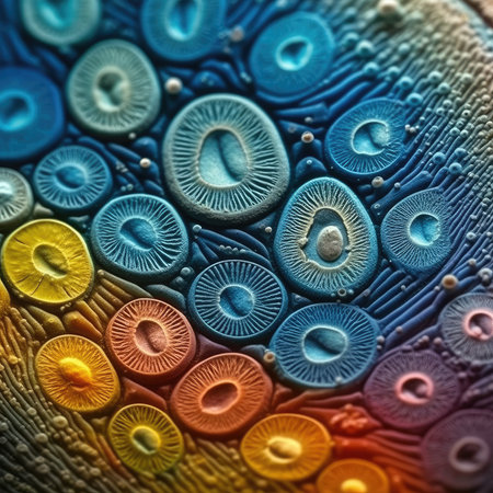 Vivid Colors of Diatoms Under the Electron Microscope. Perfect for Scientific Presentations. Generative AIの素材