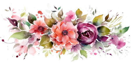 Peppermint-Colored Watercolor Floral Bouquet on White Background for Invitations and Posters. Generative AIの素材