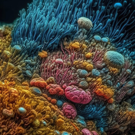 Vivid Fungi Under the Microscope. Perfect for Scientific Presentations. Generative AIの素材