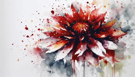Intense Red Watercolor Splash on White Background for Contemporary Designs. Generative AIの素材