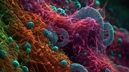 Vivid Microscopic View of Respiratory System Cells for Medical Presentations. Generative AIの素材