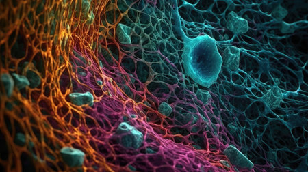 Vivid Lymphatic Cell Microscopic View for Medical Research. Generative AIの素材