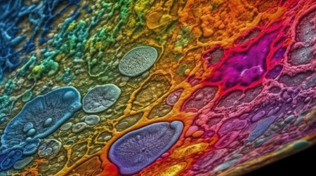 Vivid Microscopic View of Integumentary System Cells for Medical Presentations. Generative AIの素材
