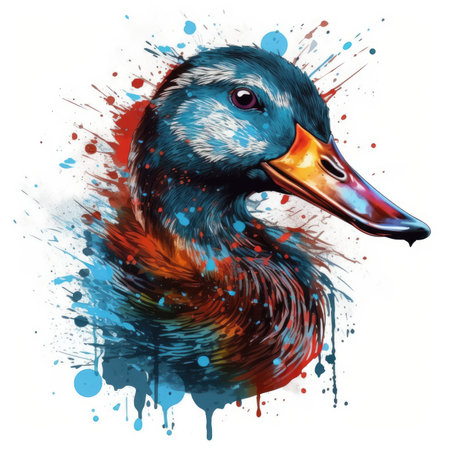 Colorful Duck Head in Dark Bronze and Azure Neonpunk Style for Posters and Web. Generative AIの素材