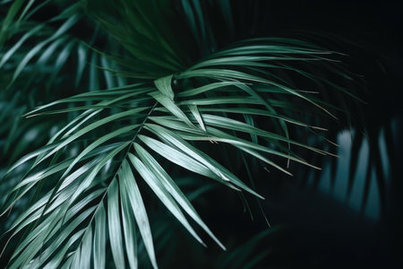 Lush Green Palm Leaves with Copy Space Inside. Perfect for Tropical Invitations and Posters. Generative AIの素材