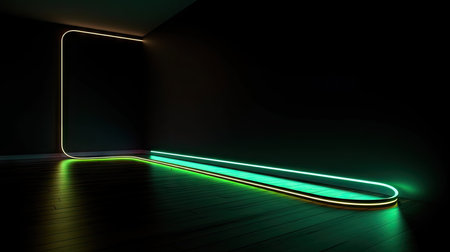 Minimalistic Neon Line in Dark Room Wallpaper. Generative AIの素材