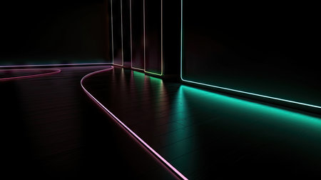 Neon Lines in Dark Room: A Stunning Wallpaper. Generative AIの素材