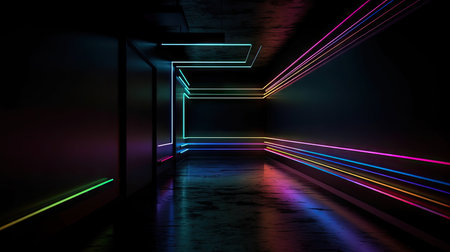 Neon Lines in Dark Room: A Stunning Wallpaper. Generative AIの素材