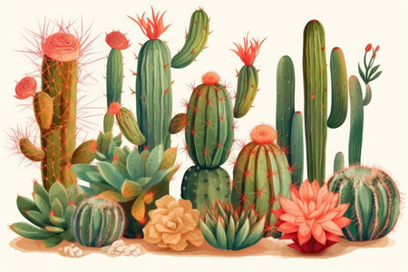 Beautiful Cactus Set on White Background for Home Decor. Generative AIの素材