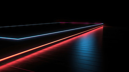 Minimalistic Neon Line in Dark Room Wallpaper. Perfect for Modern Interiors. Generative AIの素材