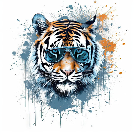 Expressive Tiger with Sunglasses in Anime Style. Perfect for Posters and Web. Generative AIの素材
