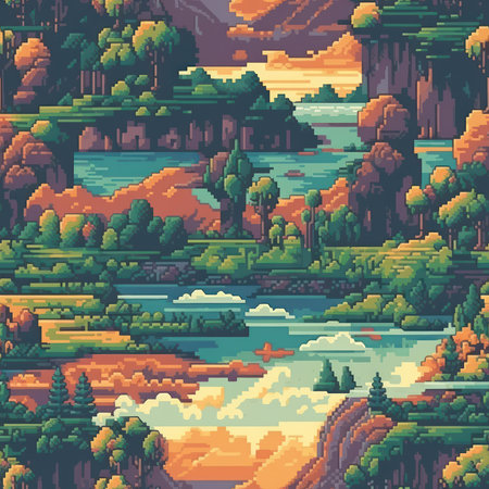 Ancient Landscape Pixel Art for Posters and Wallpapers. Generative AIの素材