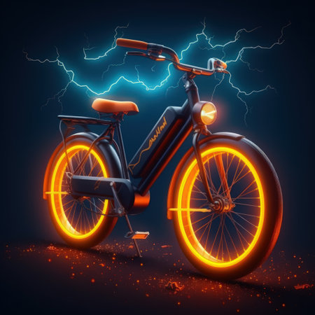 Riding the Lightning: A Stylized Electric Bike with Power Symbolism. Generative AIの素材