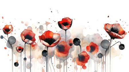 Watercolor Collection of Albania's Famous Poppy Flowers. Generative AIの素材