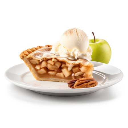 Delicious American Apple Pie with Ice Cream on a Plateの素材