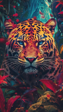 Comic-Style Cougar Hunter in the Jungle. Generative AIの素材