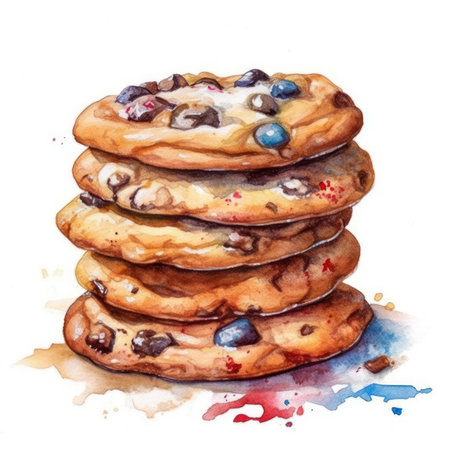 Delicious Chocolate Chip Cookie Stack on White Background. Generative AIの素材
