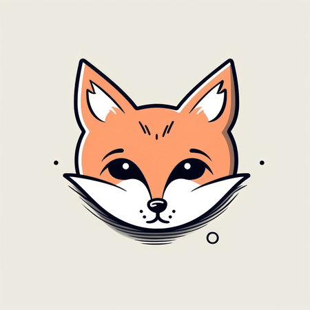 Simple and Cute Fox Outline in Cartoon Style on Clear Background. Generative AIの素材