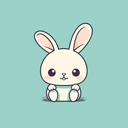 Simple and Cute Rabbit Outline in Cartoon Style on Clear Background. Generative AIの素材
