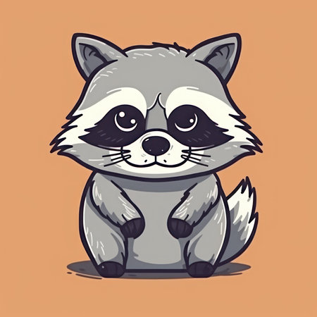 Simple and Cute Raccoon Outline in Cartoon Style on Clear Background. Generative AIの素材