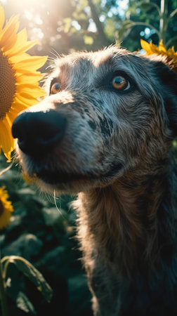 Mysterious Cosmic Dog Cub Exploring Lost Ancient Rural Area in Extreme Close-Up. Generative AIの素材