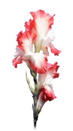 Intense Red Gladiolus Bouquet in Contemporary Style on White Background. Generative AIの素材