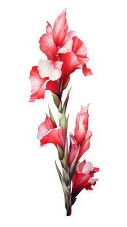 Intense Red Gladiolus Bouquet in Contemporary Style on White Background. Generative AIの素材